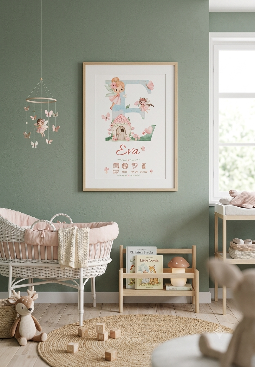 Affiche de Naissance Personnalisée – Initiale Enchantée