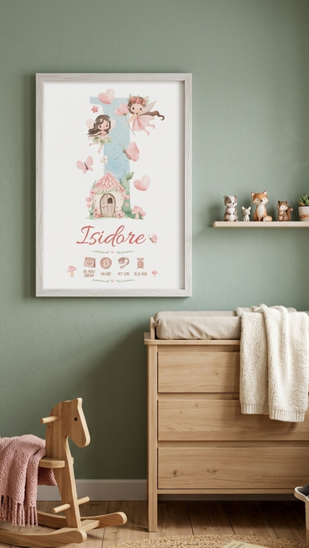 Affiche de Naissance Personnalisée – Initiale Enchantée