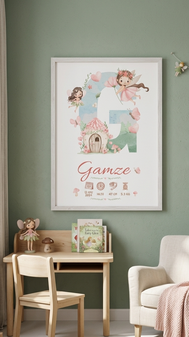 Affiche de Naissance Personnalisée – Initiale Enchantée